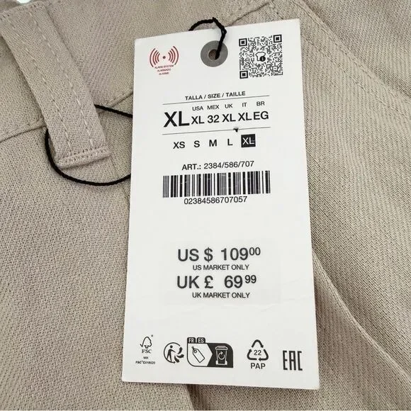 NWT ZARA High Waist Linen Blend Darted Trouser Pant in Camel Size XL - Picture 9 of 9